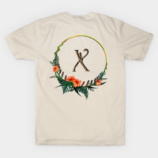Letter X with circle frame, girl figure and tropical flowers T-Shirt